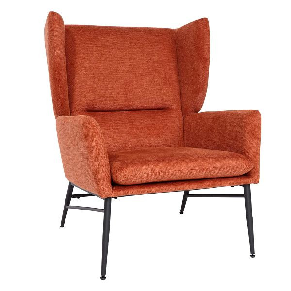 Chaise longue Mendler HWC-L62, fauteuil à oreilles, chaise cocktail, fauteuil, chaise rembourrée, tissu/métal textile, brun terre cuite, 117256