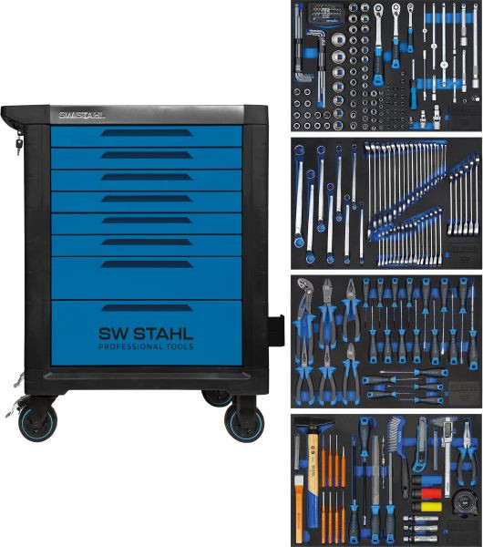 Chariot d'atelier professionnel SW-Stahl TT801, bleu, équipé, 246 pièces, Z3113