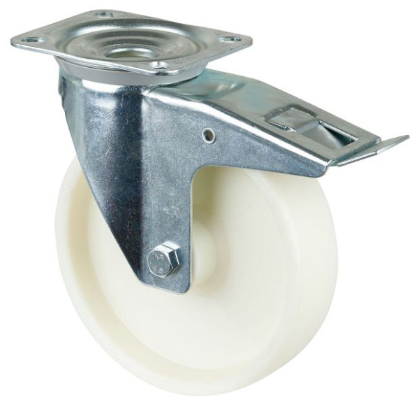 Rouleau de transport BS rollers avec frein, largeur 50 mm, Ø200 mm, jusqu'à 300 kg, bande de roulement/corps de roue en plastique, roulement à rouleaux, L420.B10.200
