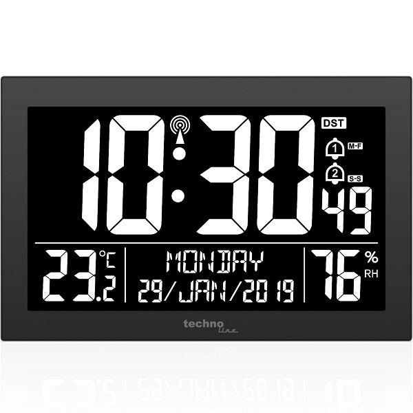 Horloge murale radio Technoline DCF-77 avec possibilité de réglage manuel, dimensions (LxHxP) : 225 x 24 x 143 mm, fond d'écran : noir, WS 8017