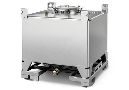 DENIOS Conteneur IBC Cube en acier inoxydable, en construction sans cadre, 257-240