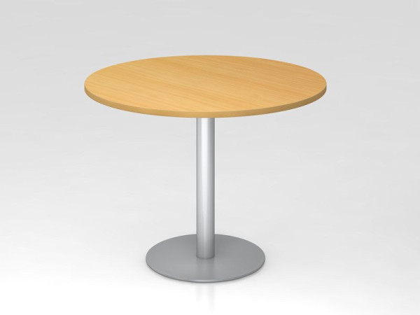 Table de réunion Hammerbacher 100cm ronde hêtre/argent, structure argentée, VSTF10/6/S
