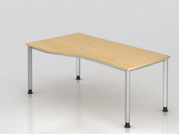 Bureau Hammerbacher 4 pieds rond 180x100/80cm érable/argent, forme libre, montable à gauche ou à droite, VHS18/3/S