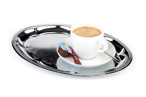 Plateau de service APS -KAFFEEHAUS-, 30 x 22 cm, métal nickelé et chromé brillant, surface intérieure ciselée, bord roulé, 30114