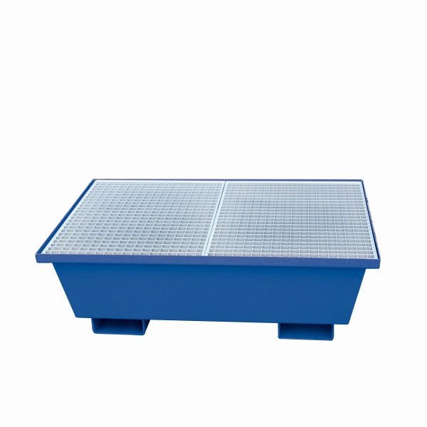 Bac d'égouttement industriel Eichinger à parois latérales coniques, LxlxH 1230 x 1230 x 340 mm, avec grille, bleu gentiane, 30100300000971