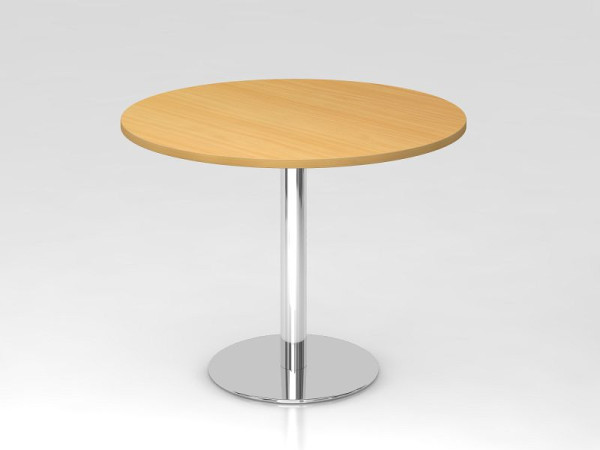 Table de réunion Hammerbacher 100cm ronde hêtre/chrome, structure chromée, VSTF10/6/C