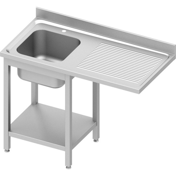 Meuble évier Stalgast ECO avec base et porte-à-faux 1200x700x900 mm, avec une vasque à gauche, avec dosseret, à monter soi-même (AISI201), DST12764LA
