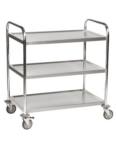 Chariot à étagères Kongamek inox KM, 3 étagères, 100 kg, 910x590 mm, 4 roulettes pivotantes PU, frein, 255344