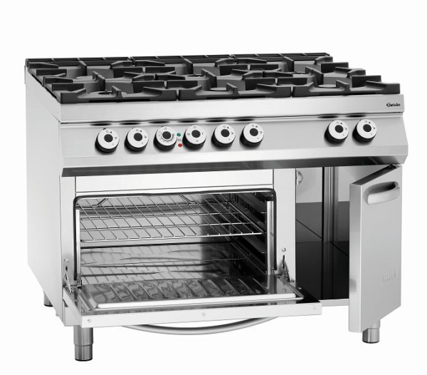 Réchaud à gaz Bartscher 6 flammes, four électrique 2/1GN, armoire neutre, 2952481