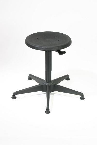Tabouret de travail Lotz, siège PU noir avec levier de déverrouillage, ressort à gaz de sécurité, base en acier, hauteur d'assise 380-510 mm, patins, 3521.01