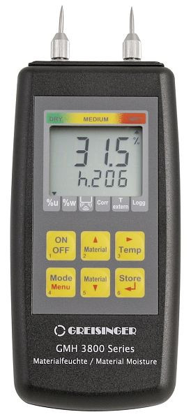 Greisinger GMH 3810 Appareil de mesure d'humidité pour matériaux résistifs avec aiguilles de mesure intégrées, 600350