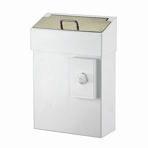Conteneur à déchets hygiéniques Air Wolf d'un volume de 10 litres, série Omicron II, H x L x P : 420 x 285 x 145 mm, acier blanc, 35-778