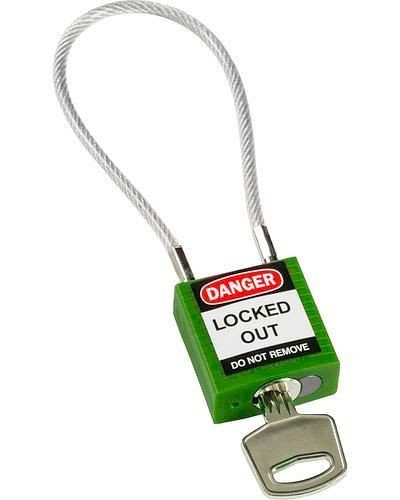 Serrure de sécurité compacte Brady, clé à division différente, avec support de câble 200 mm, vert, 244332