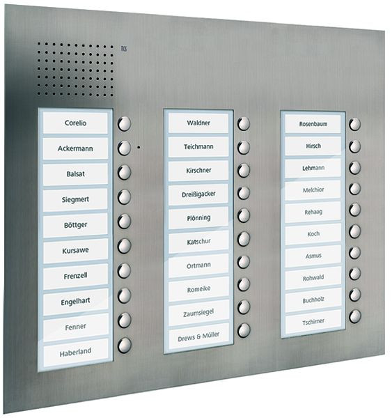 Station extérieure audio TCS série PUK 30 boutons de sonnette (alignés à droite), 3 colonnes, UP acier inoxydable, PUK30/3-ES