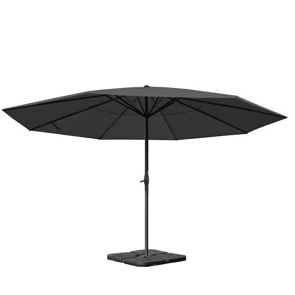 Parasol Mendler Meran Pro, parasol de marché gastronomique sans volant Ø 5m polyester/aluminium 28kg, anthracite avec pied, 65185+31831