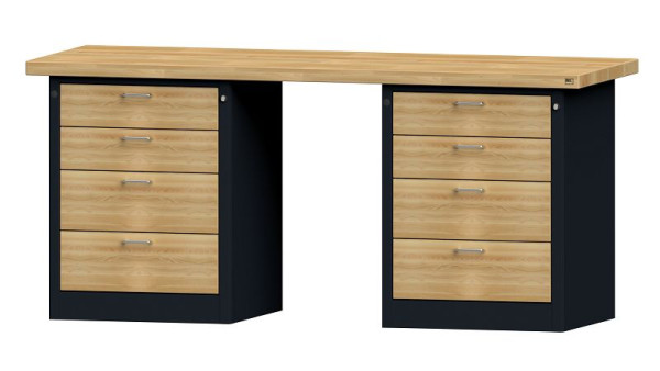 Établis ANKE Établi combiné, modèle 840 VH, 2000 x 700 x 900 mm, RAL 7016/hêtre, BMP 50 mm, 420.183
