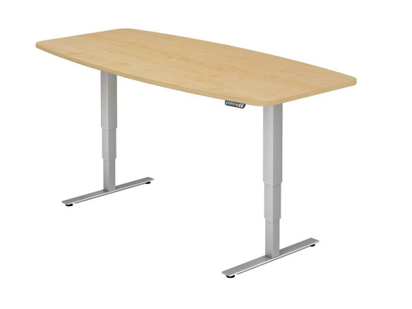 Table de conférence Hammerbacher avec interrupteur mémoire, érable, en forme de tonneau, avec 1 sortie de câble 8 cm, VXDSM22/3/S