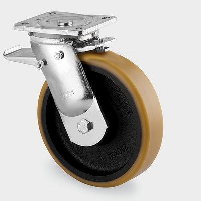 Roulette pivotante TENTE-ROLLEN avec frein, roue Ø 125 mm, capacité de charge 550 kg, hauteur hors tout 170 mm, A 92 Shore, 9682FTP125P63