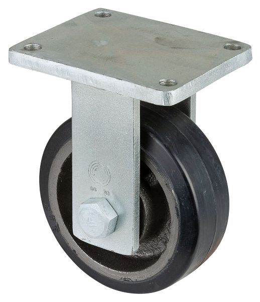 Roulette robuste BS Wheels, roulette fixe, largeur de roue 75 mm, Ø roue 200 mm, capacité de charge 550 kg, bandages élastiques noirs, fonte, roulements à billes, RR110.B81.202
