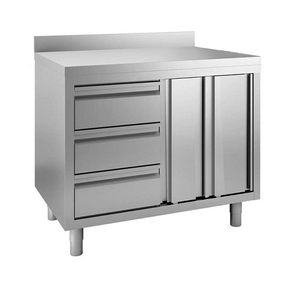 Armoire de travail Vaiotec TOPLINE 600 / portes battantes, 3 tiroirs à gauche et dosseret L : 1200 mm, 11491