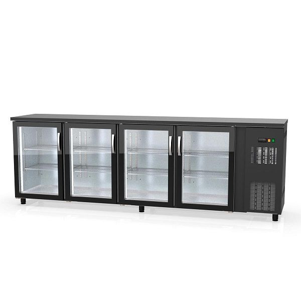 Table réfrigérée de bar Vaiotec TOPLINE 530 noir / 4 portes vitrées, 256,5x53x85 cm, 11413