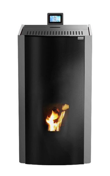 Robin Wood A++ Poêle à granulés à eau Robin Wood Woody Total Glass 18 kW avec peinture métallisée et double porte, RWW18MS