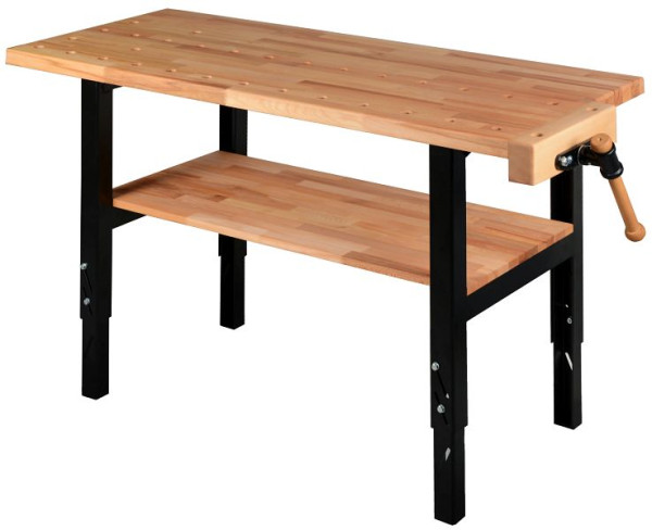Etabli en bois de pin HOBBY avec étau simple, dimensions : 1650 x 600 x 740 - 1040 mm, Hobby 2-1FLEXI/19