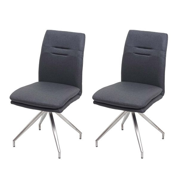 Ensemble de 2 chaises de salle à manger Mendler HWC-H70, chaise de cuisine, fauteuil, tissu/textile acier inoxydable brossé, gris foncé, 73923