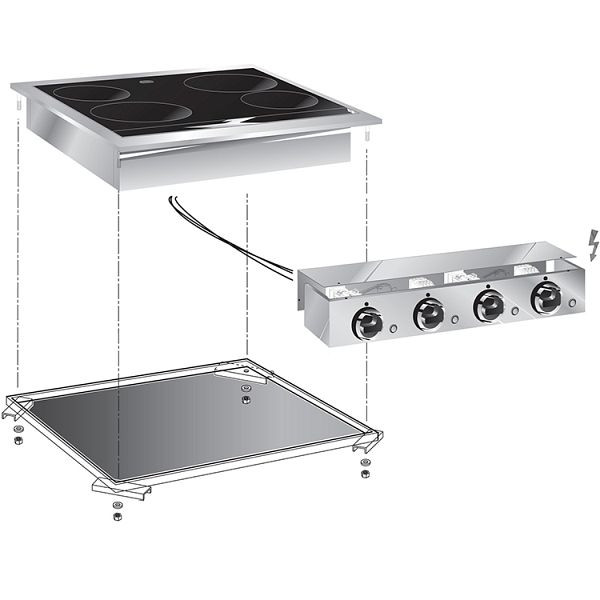 Plaque vitrocéramique électrique encastrable Gastro-Inox avec 4 zones de cuisson, 60cm avec boîtier de connexion, 160.512