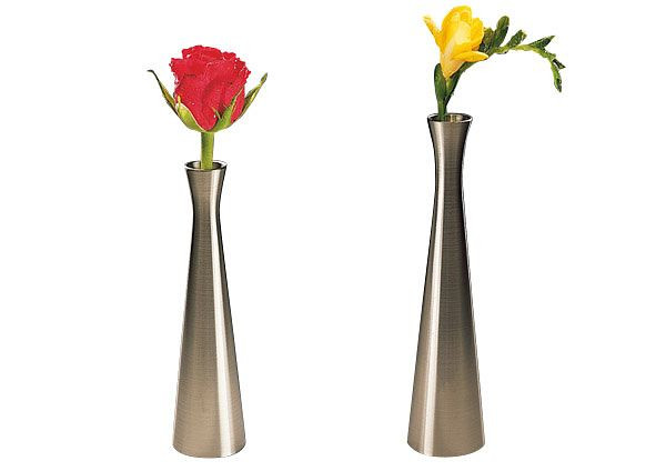 Vase APS, Ø 4 cm, hauteur : 16,5 cm, étain moulé sous pression, nickelé, peint, anti-ternissement, aspect acier inoxydable, 04015