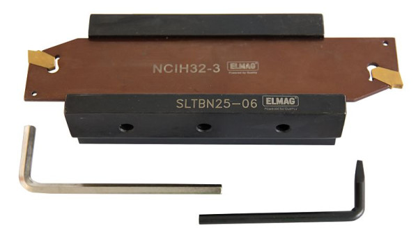 Assortiment d'outils à rainurer ELMAG 25 mm, 6 pièces - avec barre à rainurer 32/3 mm et 2 plaquettes indexables, 89352