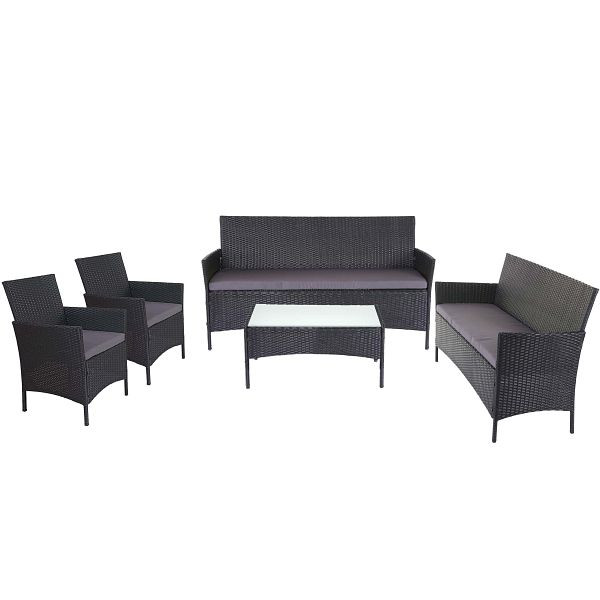 Ensemble de jardin en polyrotin Mendler 3-2-1-1 Halden, ensemble de salon, canapé, anthracite, coussins anthracite, 64304+64280+64288+52039
