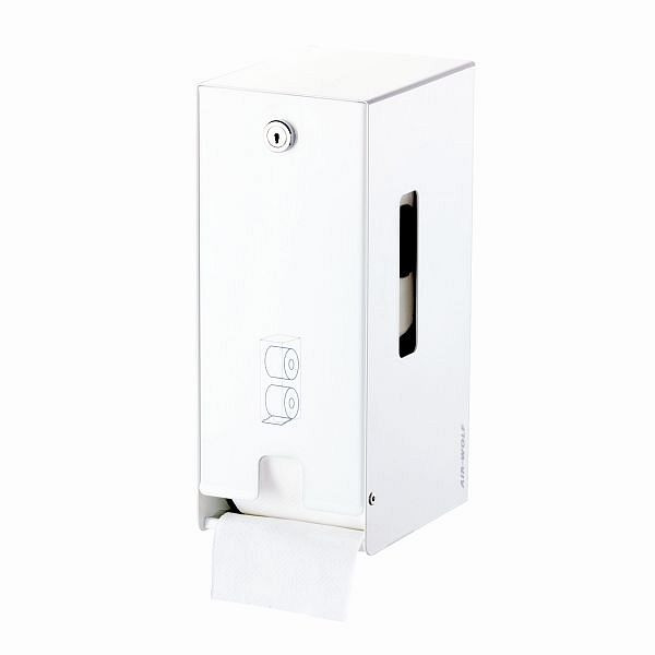 Distributeur de papier toilette Air Wolf, série Omicron II, H x L x P : 280 x 116 x 148 mm, acier inoxydable blanc, 35-714
