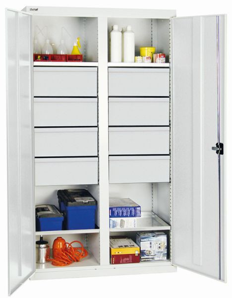 armoire à outils et matériaux contondants série 2000, 7035/7035, 8 tiroirs, cloison centrale, 4 étagères, 2004607