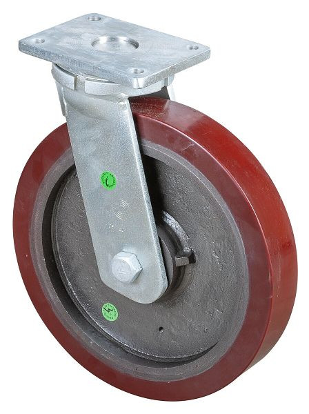 Roues BS Roulette robuste, largeur de roue 75 mm, Ø roue 400 mm, capacité de charge 2500 kg, polyuréthane coulé 95 Shore A, corps de roue en fonte, roulements à billes, RR100.C10.400