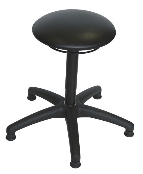 Tabouret de travail Lotz, siège en similicuir noir, en forme de champignon, déverrouillage par anneau, base stable en plastique noir, hauteur d'assise 470-660 mm, 3520.07