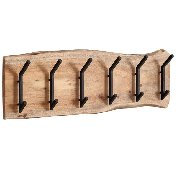 Wohnling Design porte-manteau mural en bois massif d'acacia / métal 100 x 29 x 12,5 cm, porte-manteau de couloir à bande de crochets, porte-manteau en bois, WL6.359