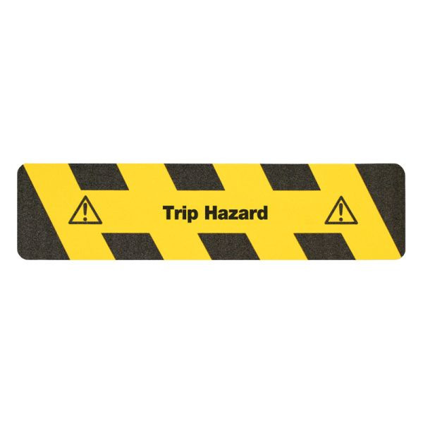 m2 revêtement antidérapant marquage d'avertissement texte noir/jaune bandes "Trip Hazard" 150x610mm, M12E150610