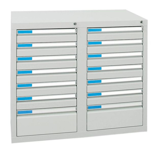 armoire à tiroirs émoussés série ESTA, RAL 7035/7035, 14 tiroirs (12x100, 2x200 mm), 7602207