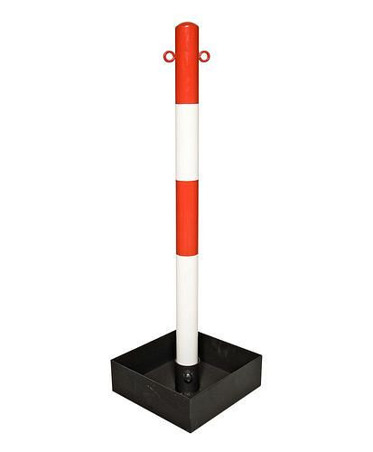 Support d'avertissement de chaîne lourde DENIOS, rouge/blanc, bac de sol sans poignée de transport, H 1000 mm, 180-252