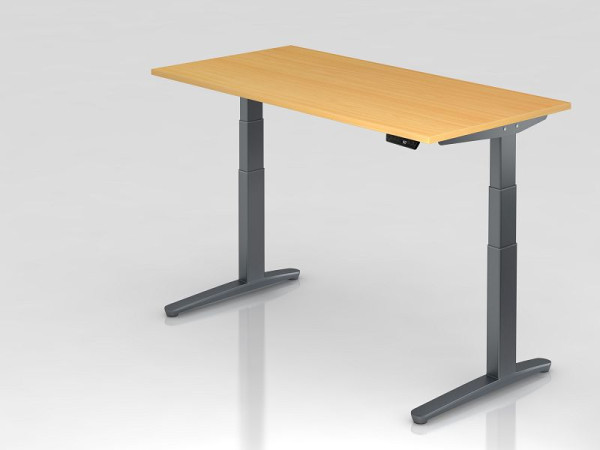 Bureau assis-debout électrique Hammerbacher 160x80 cm hêtre/graphite, forme rectangulaire, VXBHM16/6/GG