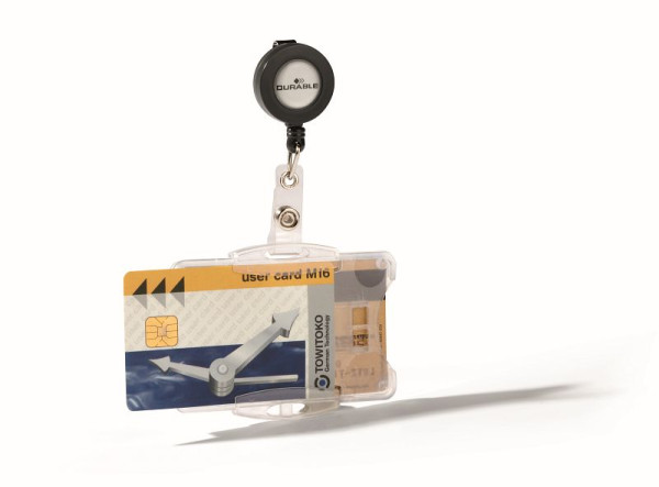 Porte-badge DURABLE DUO avec yo-yo pour 2 cartes d'identité d'entreprise, transparent, paquet de 10, 821919