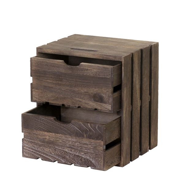 Commode Mendler HWC-C62, commode en bois, look shabby vintage, 2 tiroirs 36x32x26cm, marron, 61515