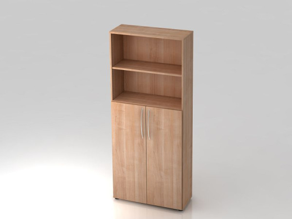 Étagère Hammerbacher 5OH, portes 3OH en bas, poignée cintrée noyer/noyer, 80x34,6x188 cm (LxPxH), V4770/N/N/BM