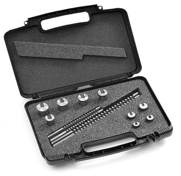 Hassay Savage Keilnuträumnadeln im Kunststoffkasten inkl. 4 Räumnadeln (4/5 mm II, 6/8 mm III) und 9 Führungsbuchsen, R15418DIN