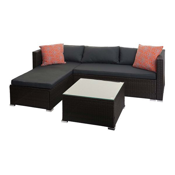 Ensemble en polyrotin Mendler HWC-F57, ensemble balcon/jardin/salon, canapé, marron, coussins gris foncé avec coussins décoratifs, 76129+76130+2x51880