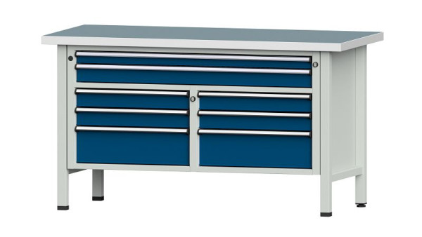 Établis ANKE Établi en caisson, modèle 259 V, 1500 x 700 x 840 mm, RAL 7035/5010, UBP 40 mm, 304.152