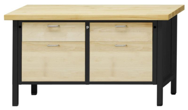 Établi d'armoire ANKE; 1500x700mm; Hêtre plaque solide; Gauche 2 tiroirs 180, 360 mm; A droite 2 tiroirs 180, 360 mm
