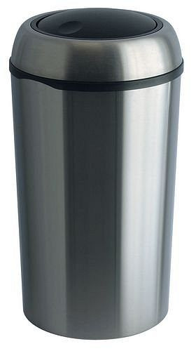Poubelle DENIOS en acier inoxydable, avec couvercle basculant, ronde, volume 75 litres, 153-810