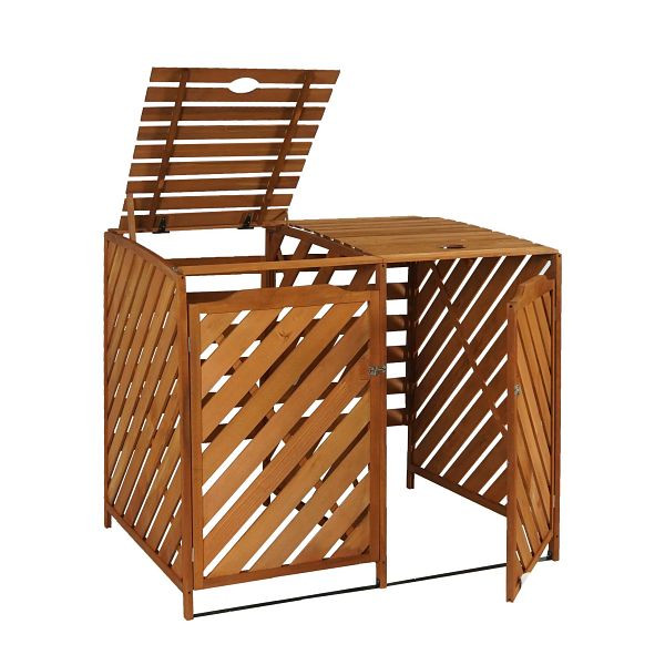 Mendler XL 2-/4-habillage de poubelle à roulettes HWC-J44, poubelle à roulettes, extensible 112x63x96 bois, marron, 80544+80548